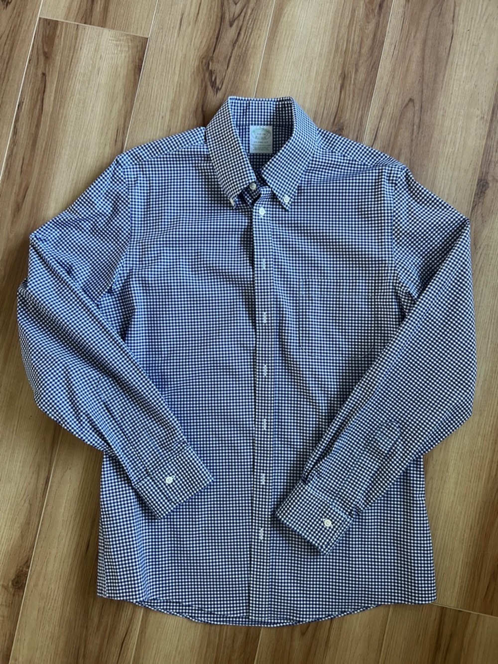 Brooks Brothers Navy and White Gingham Button-Down Dress Shirt